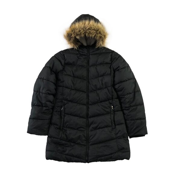 Lands' End Jacket Girls Sz XL 14-16 Black Puffer Fleece Lined Hooded Parka Coat